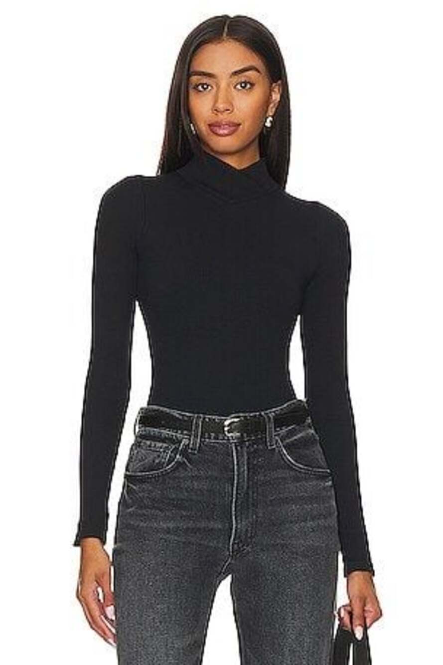 Free People Intimately Duo Open Back Ribbed Turtleneck Top Black XS/S